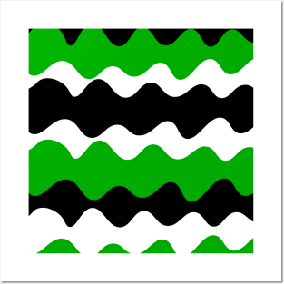 Green, black and white horizontal waves pattern Posters and Art